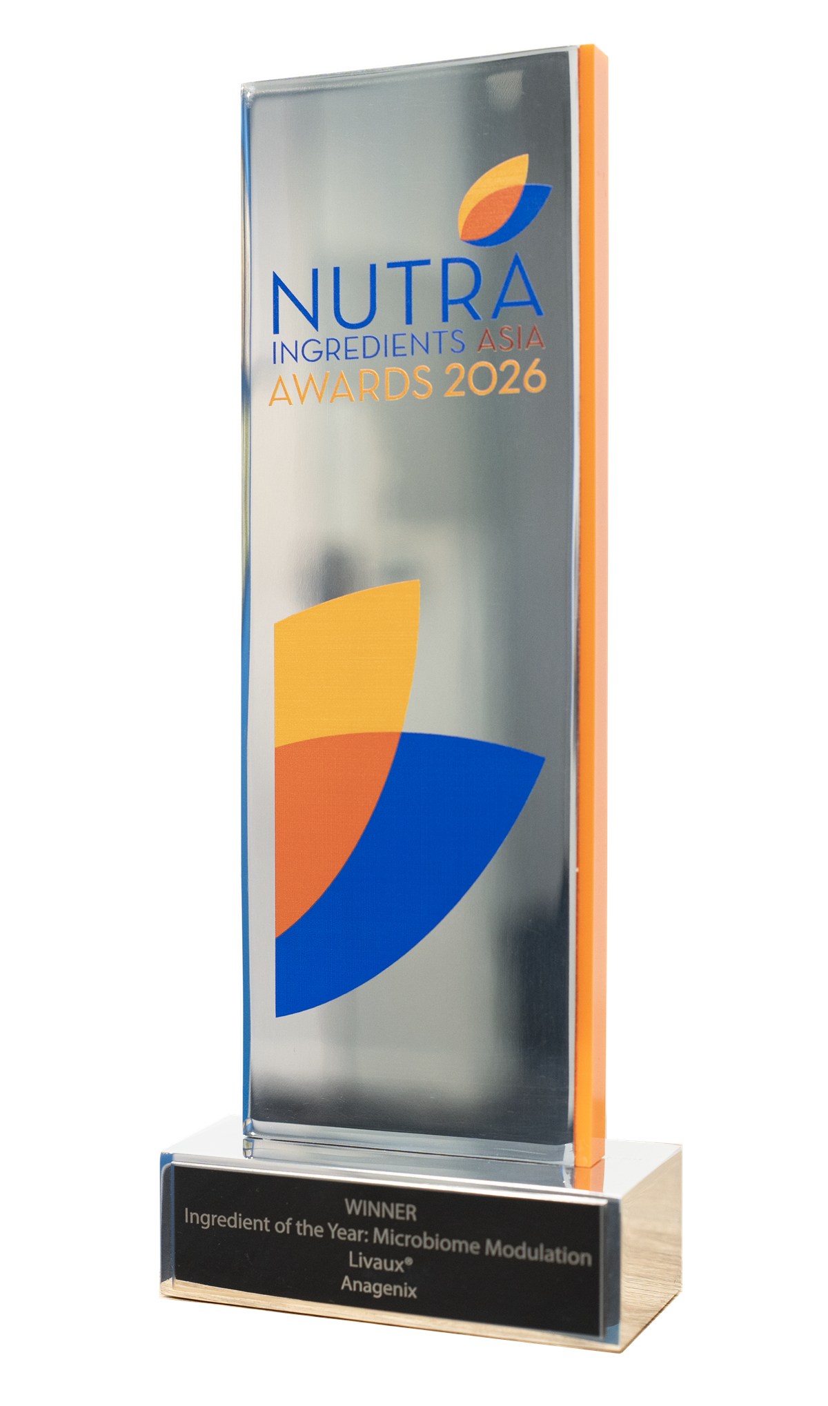 NutraIngredients Asia Awards 2026 - Livaux Winner Trophy NutraIngredients Asia Awards 2026 winner trophy, Ingredient of the Year: Microbiome Modulation, Livaux, Anagenix